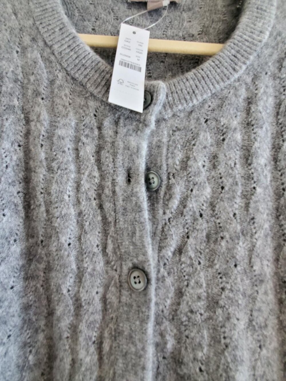 J. Crew Supersoft Pointelle Bubble Hem Cardigan NWT Heather Graphite - Picture 3 of 6